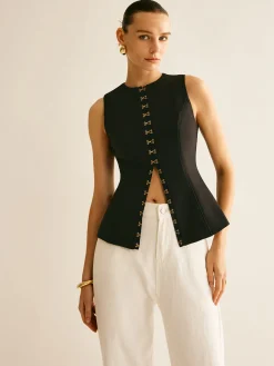 Round Neck Metal-Detail Vest