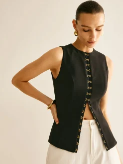 Round Neck Metal-Detail Vest