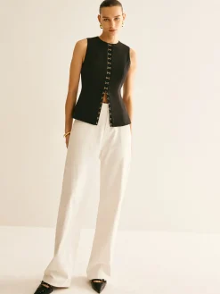Round Neck Metal-Detail Vest