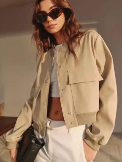 Round Neck Pockets Jacket