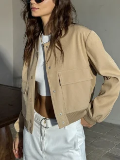 Round Neck Pockets Jacket