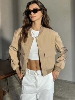 Round Neck Pockets Jacket