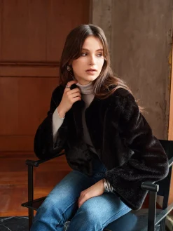 Round Neck Soft Faux Fur Coat