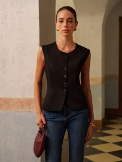 Round Neck Split Button Vest