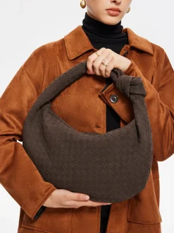 Rounded Woven Knotted Suede Bag