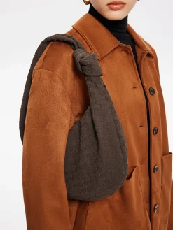 Rounded Woven Knotted Suede Bag