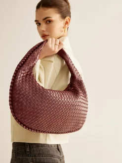 Rounded Woven Zipper Handbag
