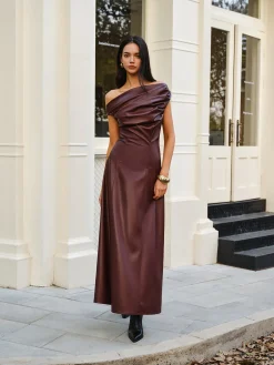 Ruched Faux Leather Strapless Dress
