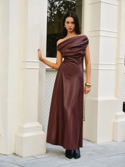 Ruched Faux Leather Strapless Dress