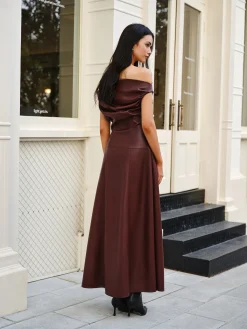 Ruched Faux Leather Strapless Dress