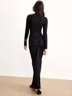Ruched Split Jersey Long Dress