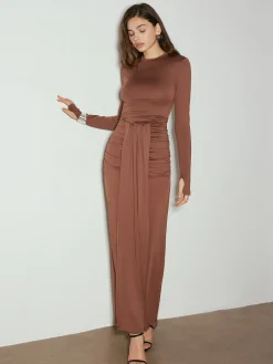 Ruched Tie-Front Jersey Long Dress