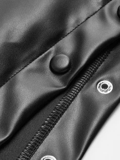 Ruffle Button Clasp PU Leather Skirt
