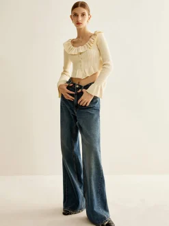 Ruffle Button Knit Top