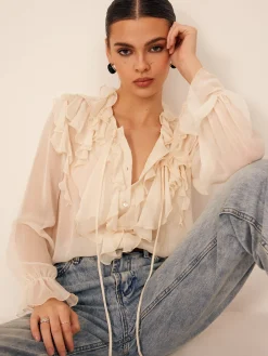 Ruffle Chiffon Breasted Thin Shirt