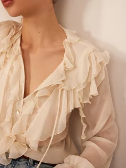 Ruffle Chiffon Breasted Thin Shirt