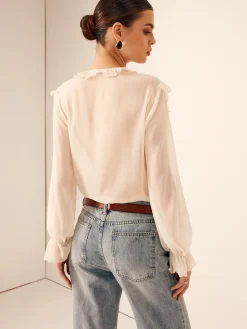 Ruffle Chiffon Breasted Thin Shirt