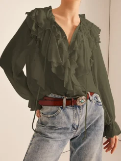 Ruffle Chiffon Breasted Thin Shirt