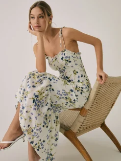 Ruffle Floral Print Cami Long Dress