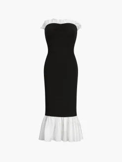 Ruffle Hem Patchwork Midi Dress