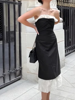 Ruffle Hem Patchwork Midi Dress