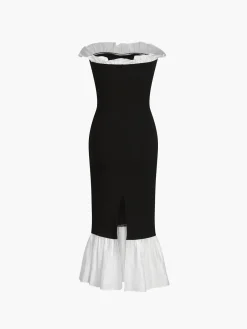 Ruffle Hem Patchwork Midi Dress