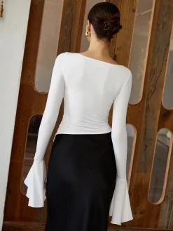 Ruffle Pleated Long Sleeve T-Shirt