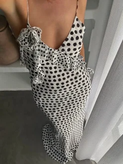 Ruffle Polka Dot Backless Cami Long Dress