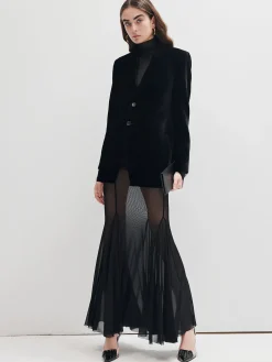 Ruffle Sheer Panel Maxi Skirt