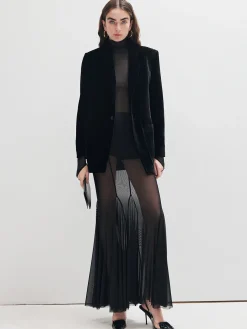 Ruffle Sheer Panel Maxi Skirt