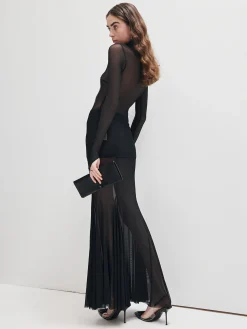 Ruffle Sheer Panel Maxi Skirt