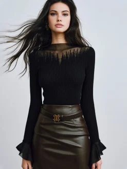 Ruffle Sleeve Thin Sweater