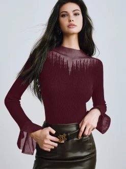 Ruffle Sleeve Thin Sweater