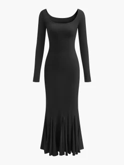 Ruffle Slim Knit Long Dress