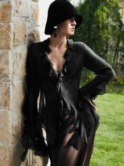 Ruffle Split Thin Shirt
