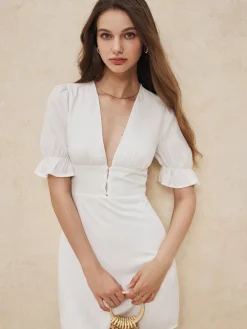 Ruffle Trim Button-Front Short Dress