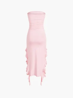 Ruffle Trim Tube Midi Dress