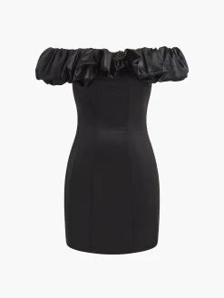 Ruffle Zippered Off-Shoulder Dress