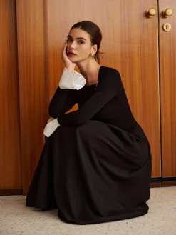 Ruffle-Cuff Panel Pockets Dress Without Belt
