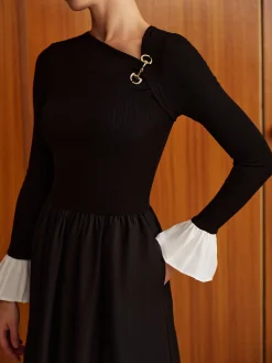 Ruffle-Cuff Panel Pockets Dress Without Belt