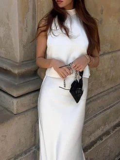 Sacred Dream Open Back Satin Two Piece Skirt Set