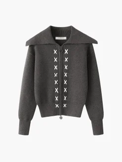 Sailor Collar Two-Way Zipper Cardigan