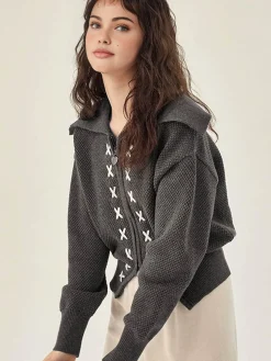 Sailor Collar Two-Way Zipper Cardigan