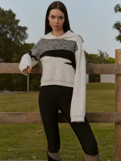 Sailor-Collar Color Block Short Sweater