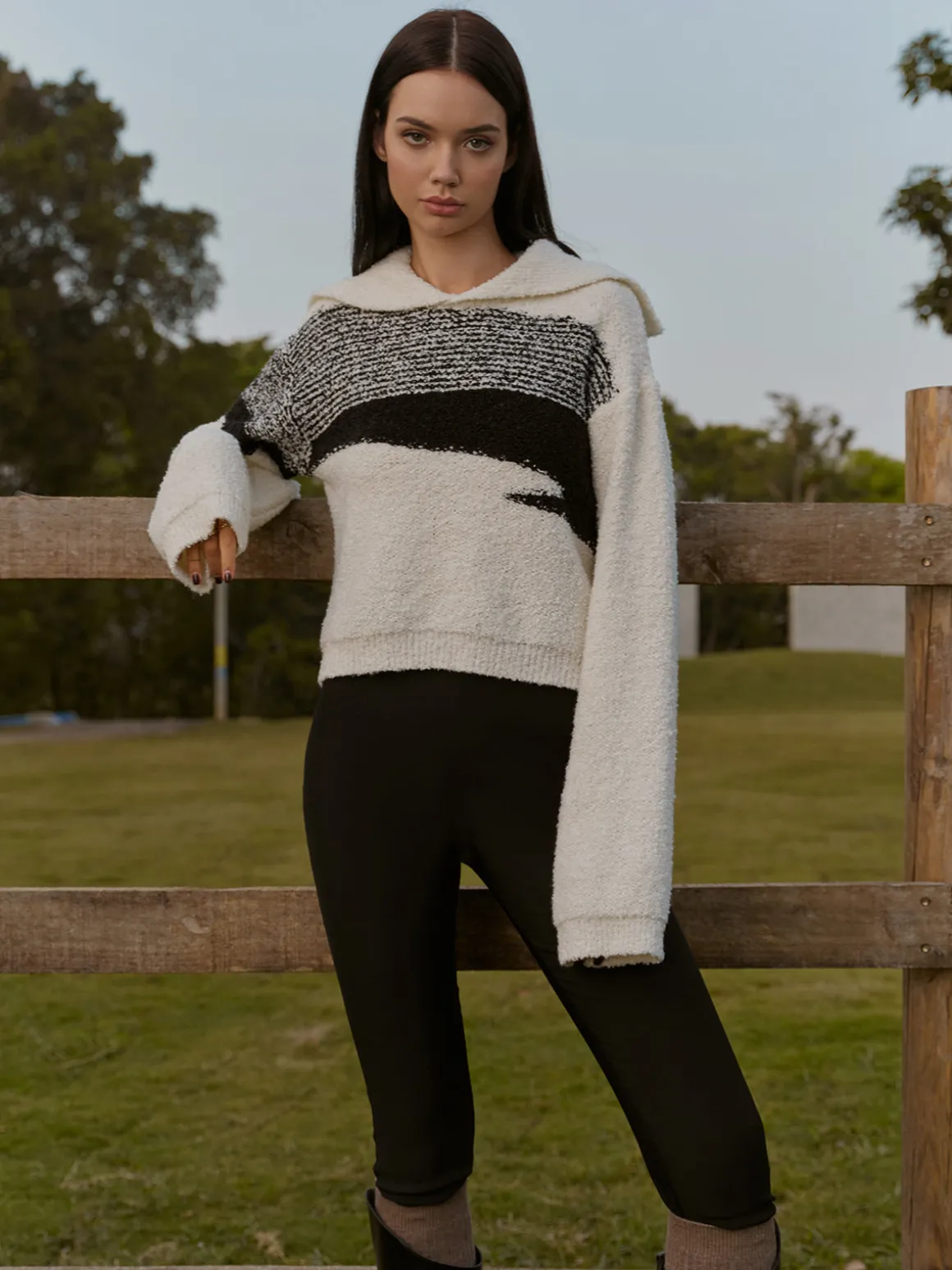 Sailor-Collar Color Block Short Sweater