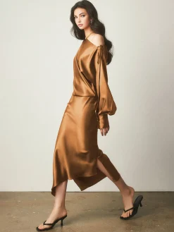 Satin Asymmetrical Split Skirt
