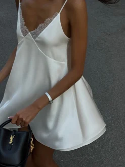 Satin Backless V-Neck Dress