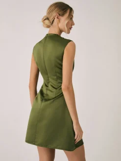 Satin Crew Neck Short Dress