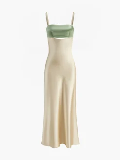 Satin Cutout Zipper Long Dress