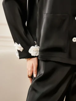 Satin 3D Flower Pocket Shirt